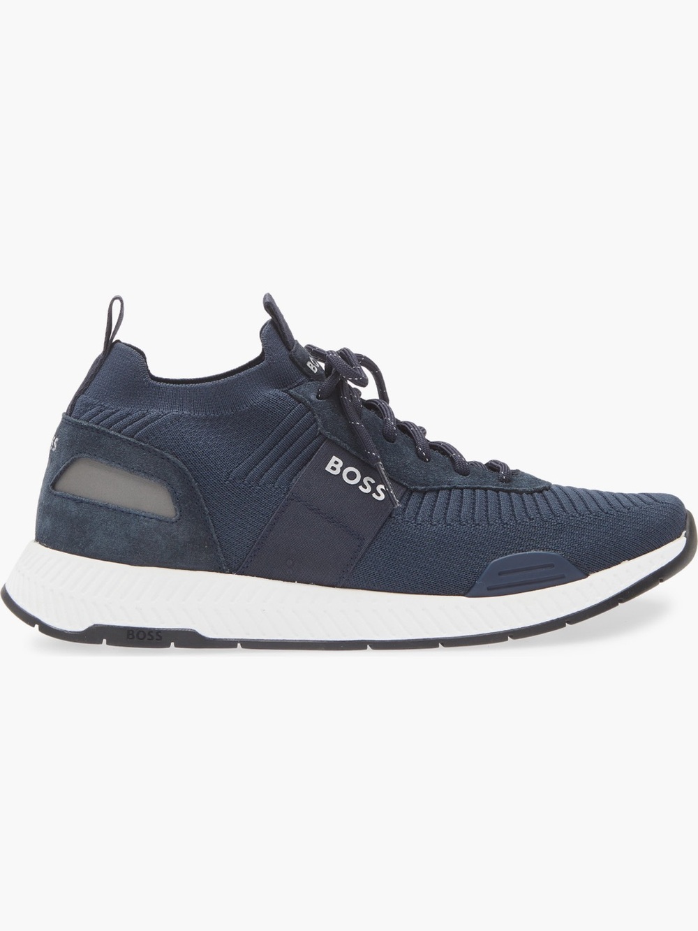 Boss Men’s Knit Lace-Up Sneakers in navy